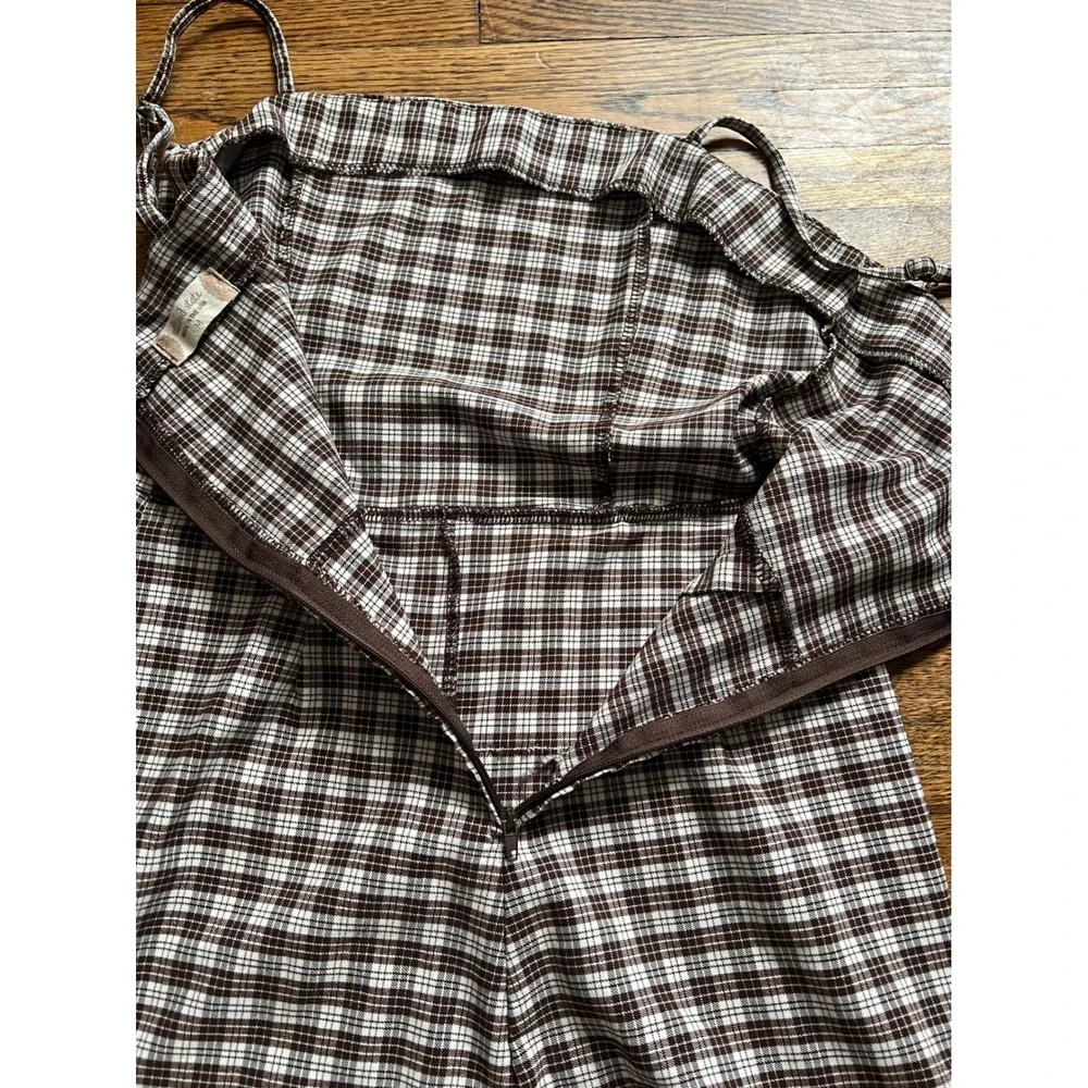 Altar'd State Plaid Skort Romper Brown White Square Neck Spaghetti Strap Medium